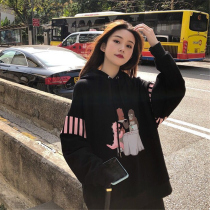 Black sweater womens 2021 new spring and autumn thin section loose Korean version hooded medium long section oversize jacket