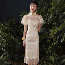 Hibiscus original leprechaun dress Young improved Cheongsam dress temperament tassel Retro heart toast dress Bridesmaid