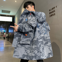 Mens trench coat long spring and autumn 2021 New Youth Korean fashion camouflage jacket overcoat