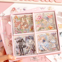 100 Hand Account Sticker Set PET Waterproof Hand Account Sticker Decorative Small Pattern Antique Character Exquisite Sticker Sandu Wen Chuang High Color Value Cute Girl Decorative Sticker Transparent Waterproof Sticker