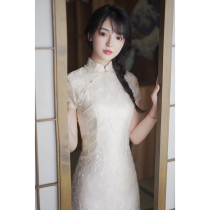 White little man cheongsam dress 2021 new summer French retro temperament girl improved young short section