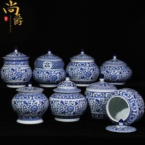Jingdezhen ceramic blue and white sealed jar Chinese living room candy jar home storage tank lid Jar Kitchen ornaments
