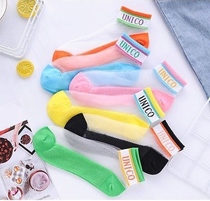 Ice silk Crystal lace letter socks female glass stockings bottom transparent summer short tube socks thin spring and autumn