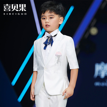 Childrens Suit Short Sleeve Set Summer 2021 New Boys Suit Kids Host Dress Piano Performance White