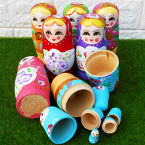 Early education teaching aids wooden children childrens birthday gifts intelligence solid wood 5-layer color Russian doll toys