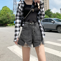 Smoke Grey Denim Shorts Women 2022 New Summer High Waist Display Slim And Thin Loose A Character Ultra Short Hot Pants Tide