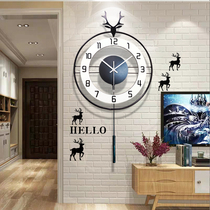 Nordic light luxury deer head clock clock Wall living room simple Net red creative home fashion clock hanging wall-free punch
