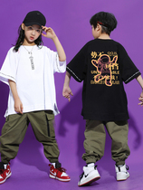 Girls Hip-hop suit Boys summer hip-hop brand handsome jazz dance performance suit Childrens loose hip-hop childrens clothing