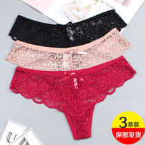 ~ European and American sexy thong womens T pants hollow lace temptation cotton crotch breathable ladies underwear fashion size