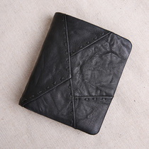  Handmade wallet mens short leather trendy sheepskin wallet youth soft leather vertical leather wallet stitching wallet