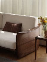 Nordic modern minimalist solid wood North American black walnut sofa double leather fabric small apartment sofa can be customized