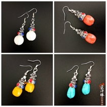 Mongolian elements retro earrings colored ball simple Joker popular earrings national characteristics accessories