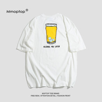 MMOPTOP2021 summer new beer printing round neck short-sleeved T-shirt men loose casual wild basic half sleeve