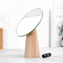 KS desktop wooden makeup mirror Nordic creative simple dressing mirror desktop rotating high-definition princess mirror dormitory mirror