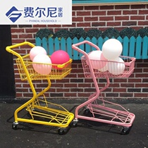 Pink double-decker supermarket shopping cart Shopping mall household KTV trolley photo props net red shop decoration
