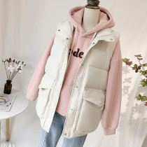 Down cotton vest 2021 new womens Korean version of the long outside wear vest bread jacket winter
