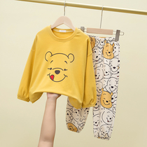 Parent-child autumn and winter mens and womens childrens thick baby pajamas boys and girls cartoon tide foreign style home clothes