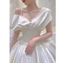 Satin light main wedding dress 2021 New temperament bride small simple Palace Princess French tailing tail out of the gauze summer