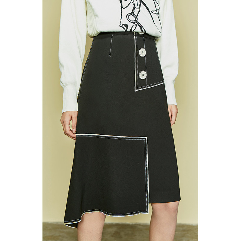 Lily2020 new womens business temperament A-word slim body asymmetrical high-waisted fishtail skirt 6938