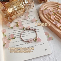 Pink Grape original natural powder Crystal peace move peach blossom Crystal woven hand rope bracelet girlfriends gift female s8