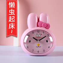 Children rabbit small alarm clock girl student bedroom bedside night light cute creative 2021 New Silent clock