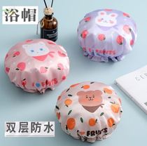 Bath Cap Woman Double Layer Waterproof Adult Bath Ladys home bath hat Cute Printed Headgear Shower Cap Anti-Smoke