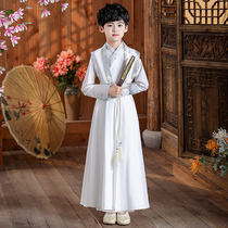 Chinese style Hanfu Boys Embroidery Children Chinese Studies Summer Antiquities Performance Clothing Tang Dress Young Mens Clothes Thin White