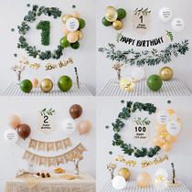  ins forest theme Babys first birthday decoration balloon childrens boy party scene layout background wall