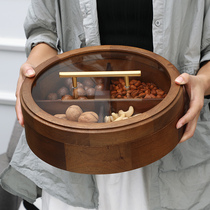 Solid Wood fruit plate candy storage box household living room coffee table with lid new Chinese melon nuts Snack Plate