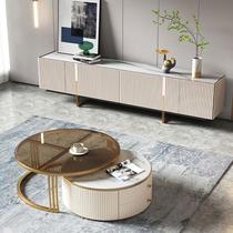 Tea table light and luxurious modern small family living room Size rock plate tea table TV cabinet Composition Fashion creative circle