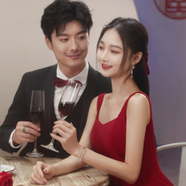 Wine red toast dress 2021 summer new bride little man engagement dress female wedding back door evening dress