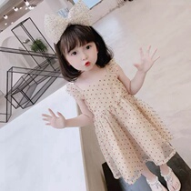 Dress polka dot childrens puff yarn new 2021 suspender skirt Korean version of the foreign style childrens summer dress princess girl