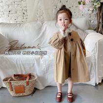 Female childrens clothing Autumn New Korean version of long English style childrens windbreaker coat baby Foreign spring and autumn cardigan tide