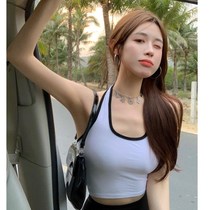 Hanging neck color color blue back gathered tight-fitting short tube chest in summer wear neck sports leisure sling