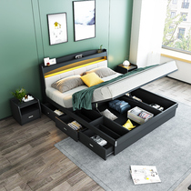 SAY Nordic modern simple double bed high Box storage bed pneumatic storage 1 8 meters primary and secondary bedroom light luxury with drawer