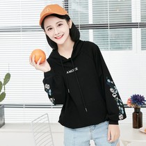 95% cotton sweater womens spring autumn clothing embroidered Korean version loose blouses with hat students 100 hitch sets of lazy windcoats