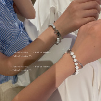 Korean niche double-layer stacked design letter cross square brand pearlescent bear reflective pearl bracelet female