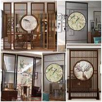 New Chinese-style modern living room partition porch hollow carved board solid wood decoration household transparent gauze painting screen customization