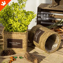 Nordic creative grass weaving flower basket green planting large flower pot living room rattan basket decoration pure hand-made Willow flower storage
