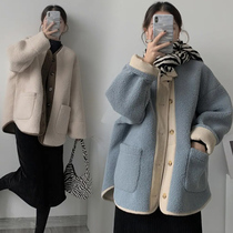 Pregnant womens coat autumn and winter cover belly outerwear foreign style loose lambswool coat cardigan dress suit fashion style