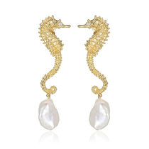 HOWstore Hard Candy original jewelry Baroque pearl seahorse earrings female personality fashion