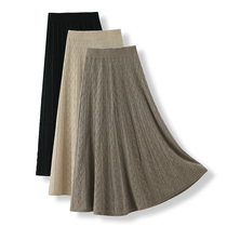 Foreign trade original new cashmere skirt autumn and winter long 100 pure cashmere high waist slim A- line dress