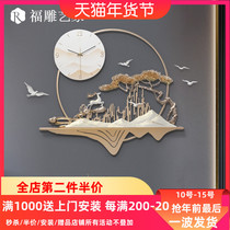 New Chinese light luxury wall clock living room pendant wall decorations restaurant wall decoration creative personality metal wall decoration