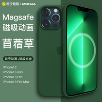 (Alfalfa grass color) iphone13promax mobile phone case Apple 13 new magsafe magnetic liquid silicone mini shell animation protective case ultra-thin anti-fall male and female magic painting 1059
