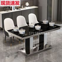 Four people magnetic stove integrated rectangular small table and chair integrated restaurant hot pot restaurant themed stainless steel invisible dining table