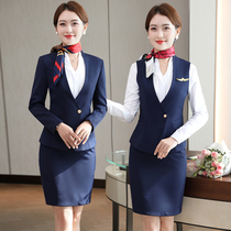 Professional suit female work clothes Blue hotel front desk attendant work dress jewelry shop beauty salon flight attendant uniform