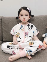  Childrens sleeping bag summer cotton thin two-way zipper double gauze baby one-piece long-sleeved large size leg pajamas