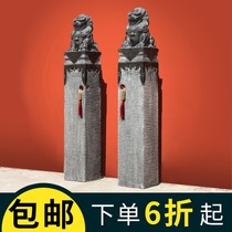 Tied horse pile Stone sculpture Antique stone lion bluestone tied horse stone column New Chinese decoration Courtyard villa tied horse pile