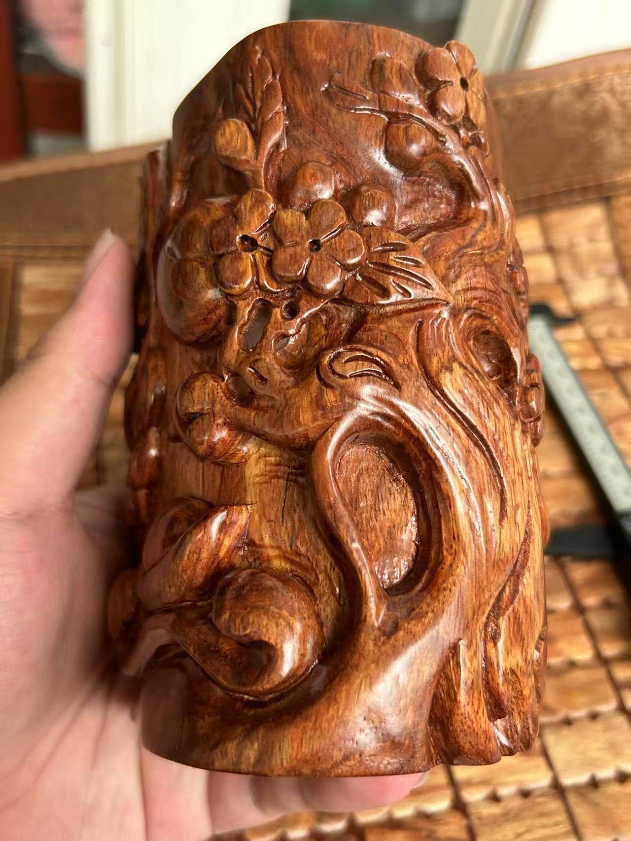 中国古玩 天然木 唐木 花梨　黄花梨 特大筆筒　重2.4kg 中国古玩 天然木 唐木 花梨 黄花梨 特大筆筒 重2.4kg 【公式通販】