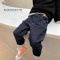 Children Pants Boy Jeans 2022 Spring Autumn New Korean Version CUHK Boy Boy Foreign Gas Plus Velvet Long Pants Tide
